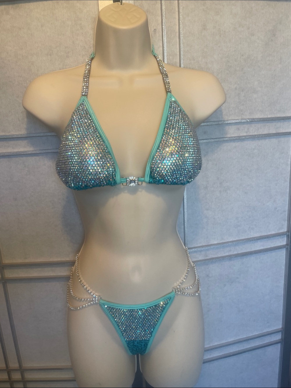 Competition Bikini | Crystal Rhinestone Suit | D/DD Top | Turquoise